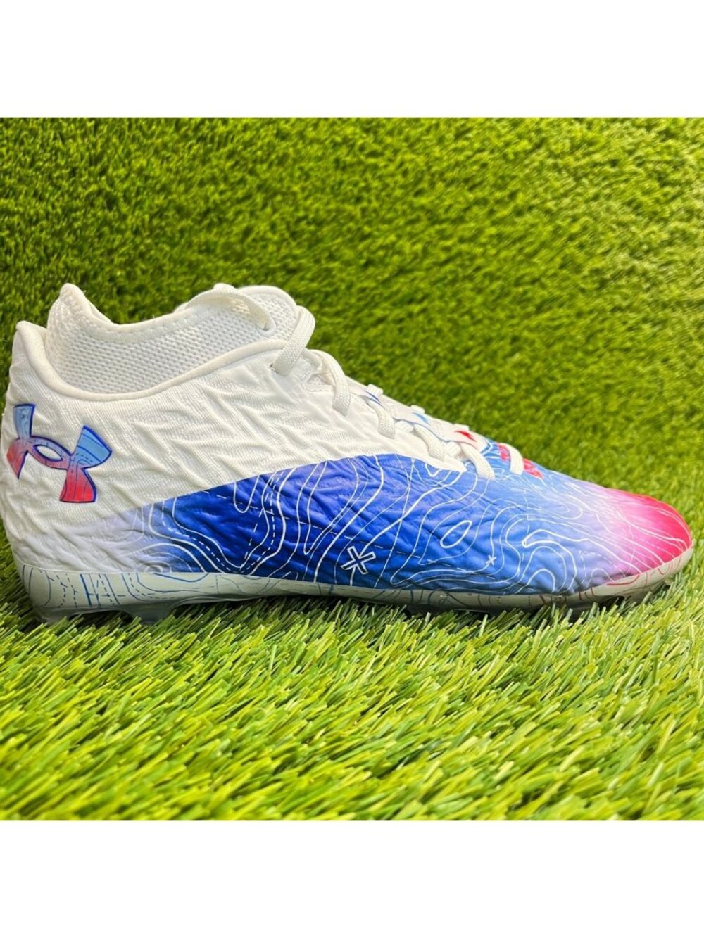 Under Armour Spotlight Clone 4 MC TX Mens Size 9.5 Blue White Football Cleats